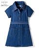 Arias 100% Cotton Woven Half Sleeves Solid Denim Shirt Dress With Belt & Pearl Detailing - Blue