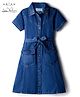 Arias 100% Cotton Woven Half Sleeves Solid Denim Shirt Dress With Belt & Pearl Detailing - Blue