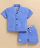 LITTLE COLLARS Pure Organic Muslin Woven Half Sleeves Textured Shirt & Shorts Set - Blue