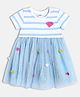 MINI KLUB Cotton Blend Knit Half Sleeves Striped & Hearts Applique Detailed Dress - White & Light Blue
