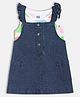 MINI KLUB Cotton Knit Sleeveless Frill Sleeves Solid Pinafore Dress With Abstract Printed Tee - White & Blue