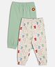MINI KLUB Cotton Knit Pack Of 2 Sun Patch Embroidered & Baby Hippos Printed Pants - Green & Pink