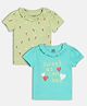 MINI KLUB Cotton Knit Pack Of 2 Half Sleeves Ice Cream & Sweet As Can Bee Text Printed Tops - Blue & Olive