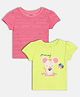 MINI KLUB Cotton Knit Pack Of 2 Half Sleeves Mouse Printed Tops - Pink & Yellow