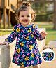 Babyhug Single Jersey Knit Full Sleeves Peter Pan Collar Frock With Floral Print & Bloomer - Navy Blue