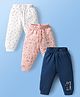 Doodle Poodle Single Jersey Knit Full Length Lounge Pant With Polka Dot & Animal Print Pack Of 3 - Navy Blue Pink & White