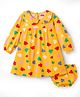 Babyhug Single Jersey Knit Full Sleeves Peter Pan Collar Frock With Bloomer & Butterfly Print - Yellow
