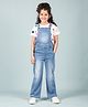tweeny mini Denim Woven Mild Washed & Distressed Dungaree With Half Sleeves Polka Dots Printed Tee - Blue