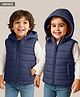 Babyhug Woven Sleeveless Solid Padded Hooded Jacket - Navy Blue