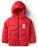 Babyhug Woven Full Sleeves Hooded Padded Jacket With Alphabet Patch - Red