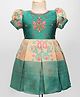 Enfance Half Puffed Sleeves Floral Printed & Embellished Knee Length Pattu Pavdai Dress  - Sea Green