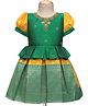 Enfance Half Puffed Sleeves Banarasi Printed Pleated Pattu Pavdai Dress - Green & Yellow