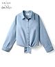 Arias Denim Knit Full Sleeves Front Tie Up Light Wash Top - Light Blue