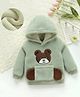 Mark & Mia Full Sleeves Fur Hooded Sweatshirt With Teddy Bear Patch & Applique - Green