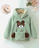 Mark & Mia Full Sleeves Fur Hooded Sweatshirt With Teddy Bear Patch & Applique - Green