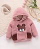 Mark & Mia Full Sleeves Fur Hooded Sweatshirt With Teddy Bear Patch & Applique - Pink