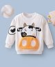 Mark & Mia Full Sleeves Sweatshirt with Cow Print & Attached Zip Pocket - White