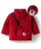 Mark & Mia Full Sleeves Fur Solid Winter Jacket With Teddy Bear Sling Bag - Red