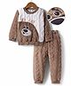 Mark & Mia Full Sleeves Winter Wear Night Suit With Cable Knit Design & Animal Face Embriodery - Khaki & White
