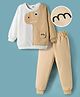 Mark & Mia Cotton Full Sleeves Winter Wear Sweatshirt & Joggers Set with Animal Applique - Cream & Offwhite