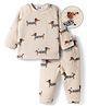 Mark & Mia Full Raglan Sleeves Co-ords Winter Wear Night Suit with Puppy Print - Beige