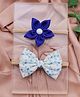 Knotty Ribbons Set Of 2 Floral Designed Bow Applique Detailed Headbands - White & Blue