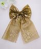 Knotty Ribbons Floral Foil Designed Sailor Bow Applique Detailed Oversized Hair Clip - Brown