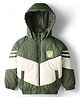 Babyhug Woven Full Raglan Sleeves Hooded Jacket with Color Block & Pocket - Olive Green