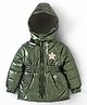 Babyhug Woven Full Sleeves Padded Hooded Jacket with Sequin Star Design - Olive Green