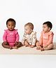 Bonfino 100% Cotton Knit Rib Fabric Full Sleeves Onesies with Bow Print & Frill Detailing Pack of 3 - Peach Pink & Ivory