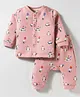 Ollypop Fleece Knit Full Sleeves Co-ords Night Suit With Animal Print - Pink