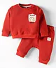 Ollypop Fleece Knit Full Sleeves Co-Ord Winter Wear Suit Set with Home Vibes Embroidery - Rust Orange