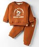 Ollypop Fleece Knit Full Sleeves Winter Wear Suit Set with I Love My Mommy & Bear Print - Cinnamon Peach