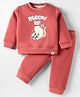 Ollypop Fleece Knit Full Sleeves Winter Wear Suit Set with Kitty Embroidery - Mulberry Pink