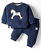 Ollypop Fleece Knit Full Sleeves Winter Wear Suit Set with Horsey Patch - New Air Force Navy Blue