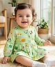 Babyoye 100% Cotton Knit Full Sleeves Front Open Floral Printed Frock With Bloomers - Green