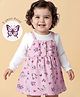Babyoye Female 100% Cotton With Eco Jiva Finish Placement Print Full Sleeves Frocks with Inner Tee WHITE/PINK 3-6m
