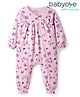 Babyoye 100% Cotton Knit Full Sleeves Side Zipper Romper with Eco Jiva Finish Butterfly Print & Bow Applique - Pink