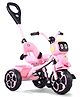 Robot Face Plug & Play Tricycle with Parental Push Handle - Pink| Foldable Footrest| Safety Harness| Light & Music| Storage Basket| Anti-slip Pedals| Comfortable Seat with Backrest| Smooth Wheels