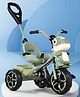 Dino Face Plug & Play Tricycle with Parental Push Handle - Green| Foldable Footrest| Safety Harness| Light & Music| Storage Basket| Anti-slip Pedals| Comfortable Seat with Backrest| Smooth Wheels