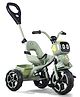 Robot Face Plug & Play Tricycle with Parental Push Handle - Green| Foldable Footrest| Safety Harness| Light & Music| Storage Basket| Anti-slip Pedals| Comfortable Seat with Backrest| Smooth Wheels