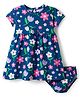 Babyhug Cotton Knit Half Sleeves Floral Printed Frock with Bloomer - Royal Blue