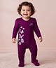 Babyoye 100% Cotton Knit With Eco Jiva Finish Full Sleeves Footed Sleep Suit with Butterfly Print & Bow Applique - Wine