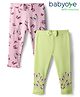 Babyoye 100% Cotton Knit With Eco Jiva Finish Leggings with Butterfly Print & Bow Applique Pack of 2 - Pink & Light Green