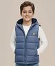Pine Kids Woven Sleeveless Solid Color Hooded Padded Jacket - Blue