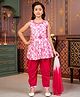 Aarika Cotton Blend Woven Sleeveless Floral Printed & Beads Embellished Kurta & Harem Pants With Dupatta Set - Rani Pink
