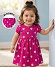 Babyhug Cotton Knit Half Sleeves Floral Printed Frock with Bloomer & Bow Applique - Dark Pink