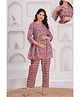 CeleBravo Rayon Woven Three Fourth Sleeves Floral Printed Maternity Ethnic Kurta With Nursing Access & Pant Set - Beige