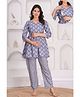 CeleBravo Rayon Woven Three Fourth Sleeves Leaves Printed Maternity Ethnic Kurta With Nursing Access & Pant Set - Grey