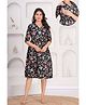 CeleBravo Georgette Woven Three Fourth Sleeves Floral Printed Maternity Dress With Nursing Access - Black